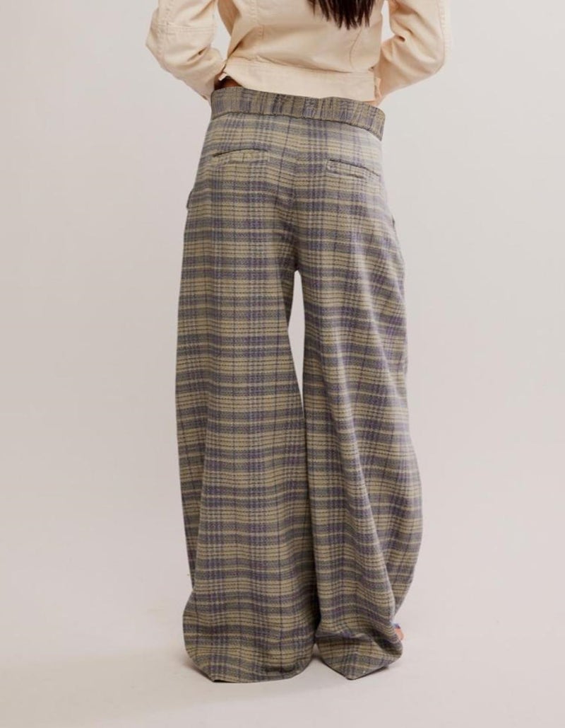 Kedera Women Vintage Tartan Plaid Print Wide Leg Pants High Waisted Baggy Trousers Casual Business Work Slacks Brown - Image 4