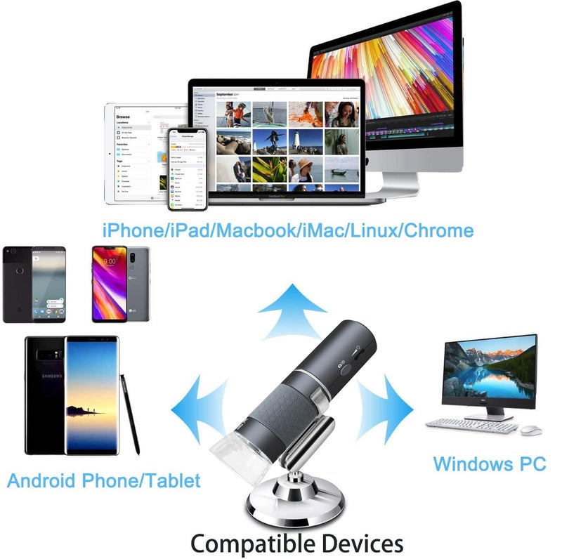 Jiusion Mini USB Digital Handheld Microscope Wireless Endoscope Camera with 40 to 1000X Magnification Phone Suction, Metal Stand, Set of 8 LED and WiFi Compatible with iPhone iPad Mac Window Android - Image 5