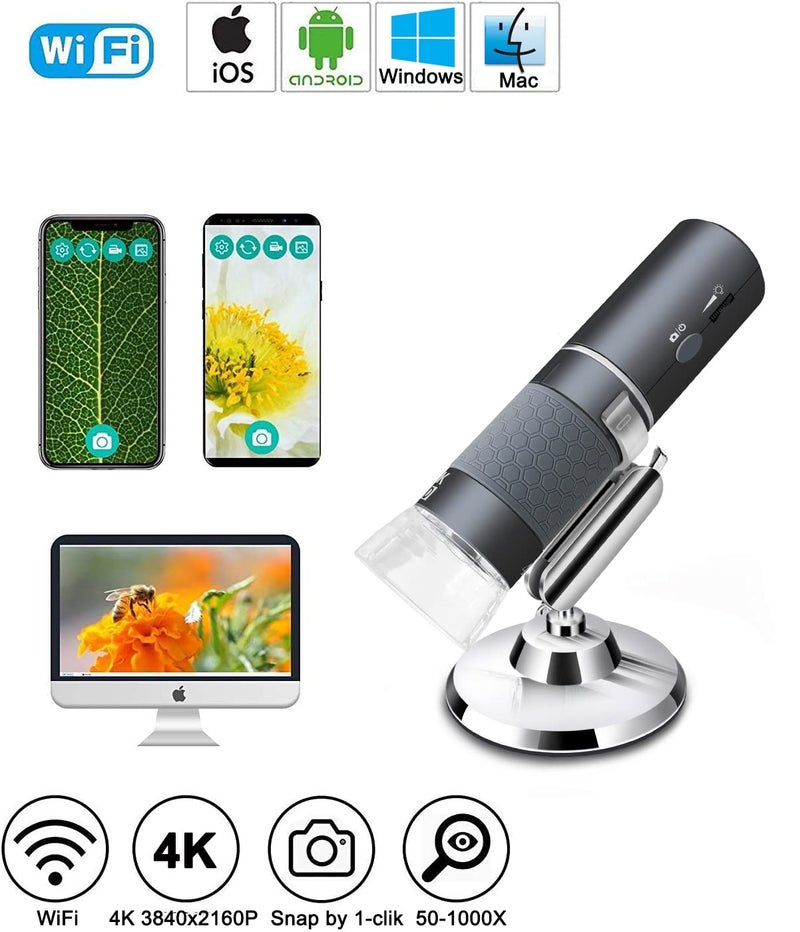 Jiusion Mini USB Digital Handheld Microscope Wireless Endoscope Camera with 40 to 1000X Magnification Phone Suction, Metal Stand, Set of 8 LED and WiFi Compatible with iPhone iPad Mac Window Android - Image 4