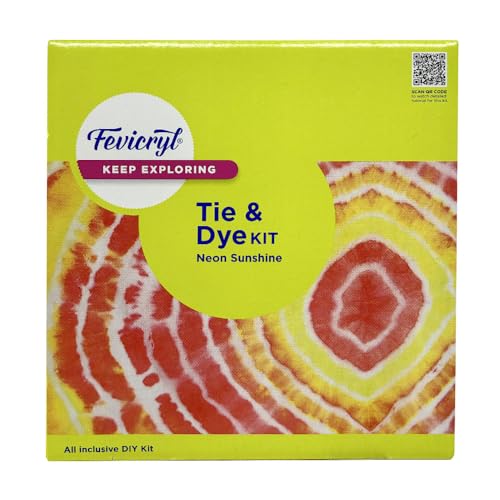Fevicryl Tie & Dye Neon Kit | Complete DIY Fabric Colour Kit with 2 x 15 ml Neon Acrylic Colors, 21 x 21 Inches Fabric, Squeezer & More | Ideal for Gifting, Beginners & Art Enthusiasts - Image 1