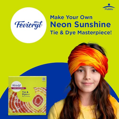 Fevicryl Tie & Dye Neon Kit | Complete DIY Fabric Colour Kit with 2 x 15 ml Neon Acrylic Colors, 21 x 21 Inches Fabric, Squeezer & More | Ideal for Gifting, Beginners & Art Enthusiasts - Image 2