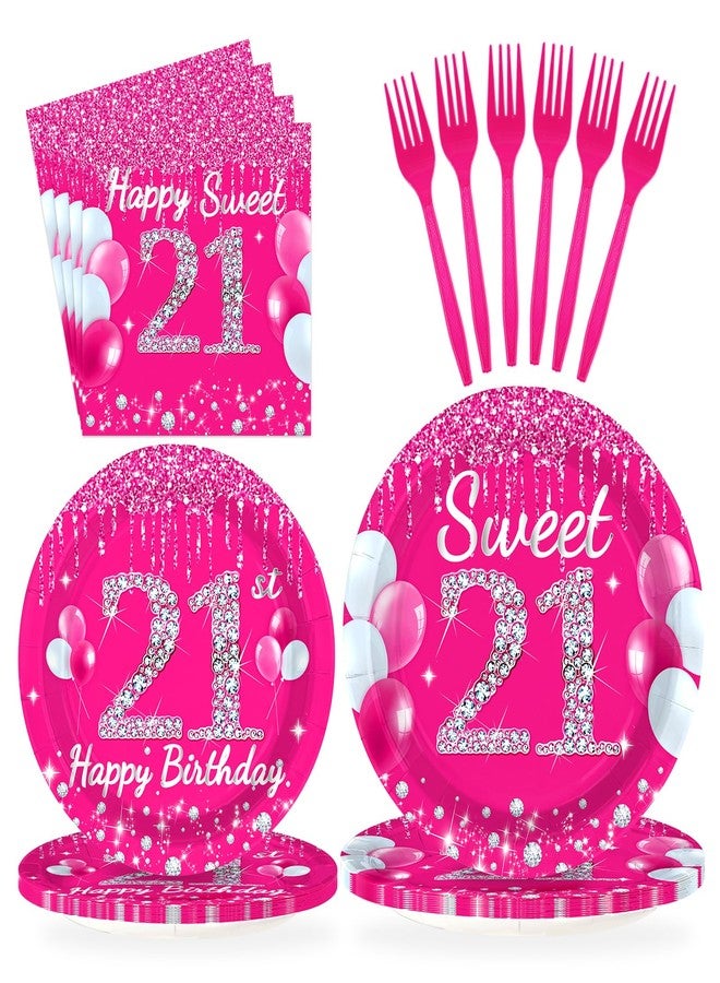 Grencian 96Pcs 21st Birthday Party Supplies 350 GSM Hot Pink Sweet 21 Plates and Napkins Tableware Sets Happy 21st Birthday Decorations for Girls Women Finally Legal 21 Years Old Party Favors, Serves 24 - Image 1