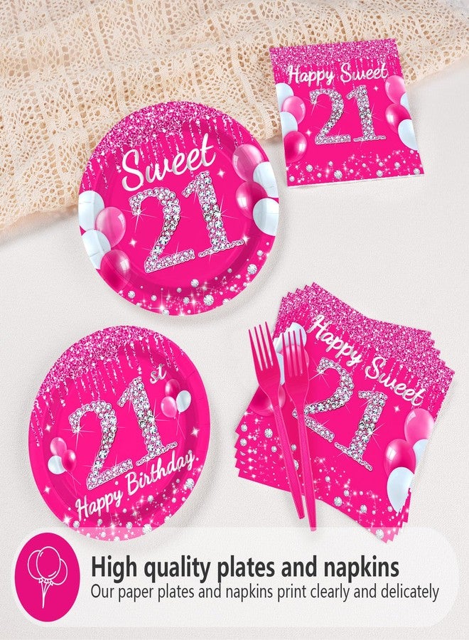 Grencian 96Pcs 21st Birthday Party Supplies 350 GSM Hot Pink Sweet 21 Plates and Napkins Tableware Sets Happy 21st Birthday Decorations for Girls Women Finally Legal 21 Years Old Party Favors, Serves 24 - Image 4