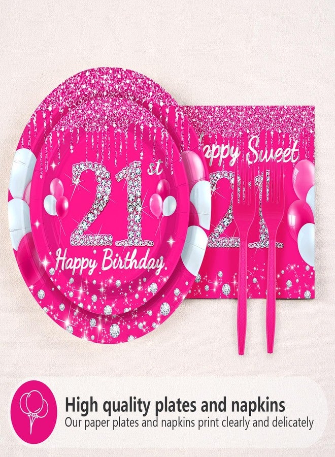 Grencian 96Pcs 21st Birthday Party Supplies 350 GSM Hot Pink Sweet 21 Plates and Napkins Tableware Sets Happy 21st Birthday Decorations for Girls Women Finally Legal 21 Years Old Party Favors, Serves 24 - Image 3