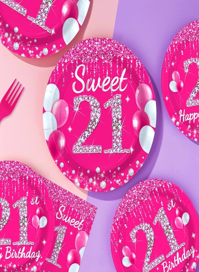 Grencian 96Pcs 21st Birthday Party Supplies 350 GSM Hot Pink Sweet 21 Plates and Napkins Tableware Sets Happy 21st Birthday Decorations for Girls Women Finally Legal 21 Years Old Party Favors, Serves 24 - Image 5