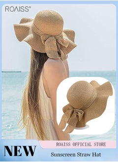 roaiss Women'S Fashion Sunshade Hat Lace Hollow Woven Big Brim Beach Hat Ruffle Design Foldable Flower Woven Fisherman Hat  - Image 1