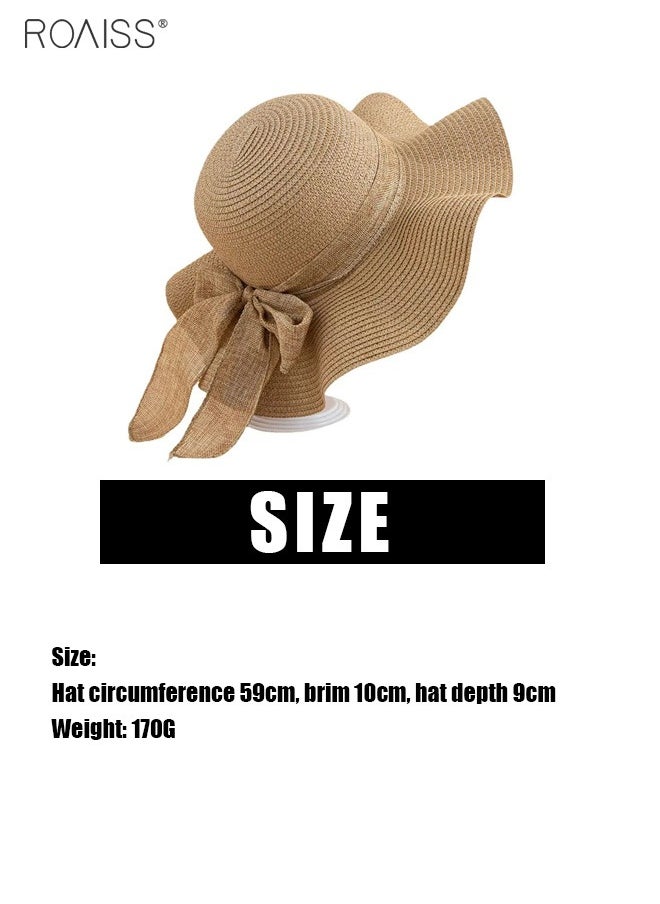 roaiss - Women'S Fashion Sunshade Hat Lace Hollow Woven Big Brim Beach Hat Ruffle Design Foldable Flower Woven Fisherman Hat - Image 1