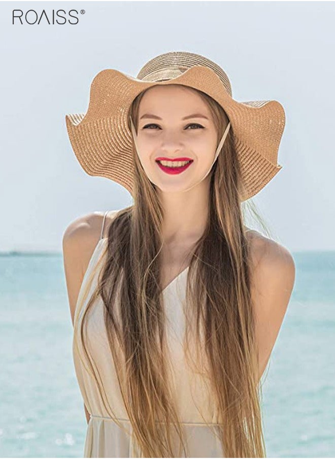 roaiss - Women'S Fashion Sunshade Hat Lace Hollow Woven Big Brim Beach Hat Ruffle Design Foldable Flower Woven Fisherman Hat - Image 1