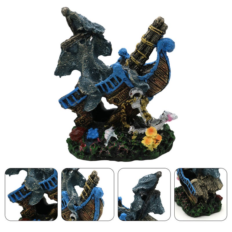 1Pc Aquarium Shipwreck Decor Fish Decoration Hideout House Ornament - Image 1