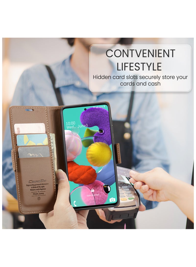 Flip Wallet Case for Samsung Galaxy A51 4G, Leather Magnetic Attachment Flip Case Brown - Image 5