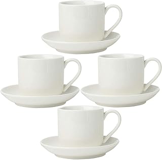 Comfify Comfify 4oz. Espresso Cups Set of 4 With Matching Saucers - Premium White Porcelain, 8 Piece Gift Box Demitasse Set - Image 1