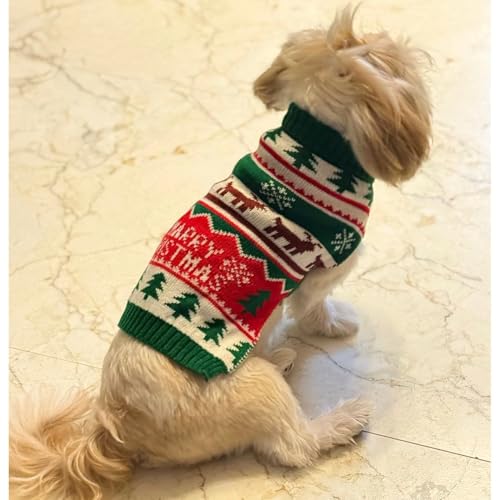 Lulala Christmas Dog Sweater - Soft, Warm & Cozy for Small Dogs & Cats (Green-16Inch) - Image 2
