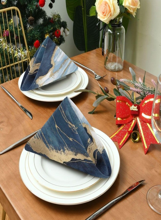 YETTASBIN Blue Gold Marble Cloth Napkins Set of 6, Reusable Washable Oversized Table Napkins for Family Wedding Dinner Party Home Decor, 20 x 20 Inch - Image 3