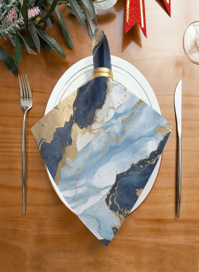 YETTASBIN Blue Gold Marble Cloth Napkins Set of 6, Reusable Washable Oversized Table Napkins for Family Wedding Dinner Party Home Decor, 20 x 20 Inch - Image 2