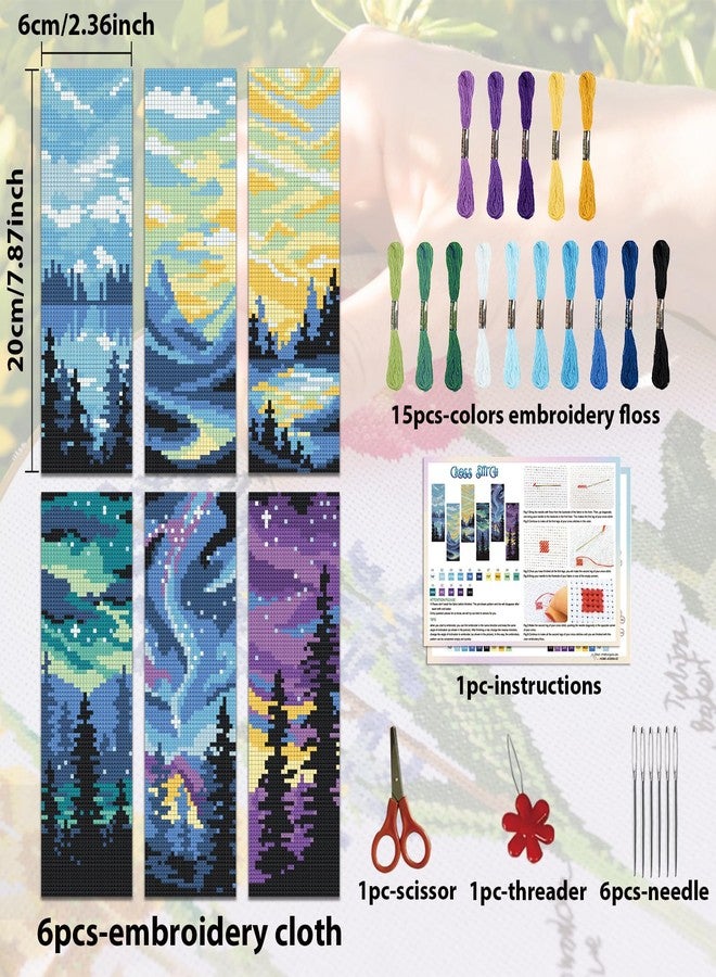 ACRNIGHEET 6PCS Cross Stitch Bookmark Kit DIY Bookmarks Cross Stitch Kit for Adult Beginners Cross-Stitch Stamped Kits with Landscape Patterns 8.7x3.1inch Stamped Embroidery Bookmark with Instructions - Image 2