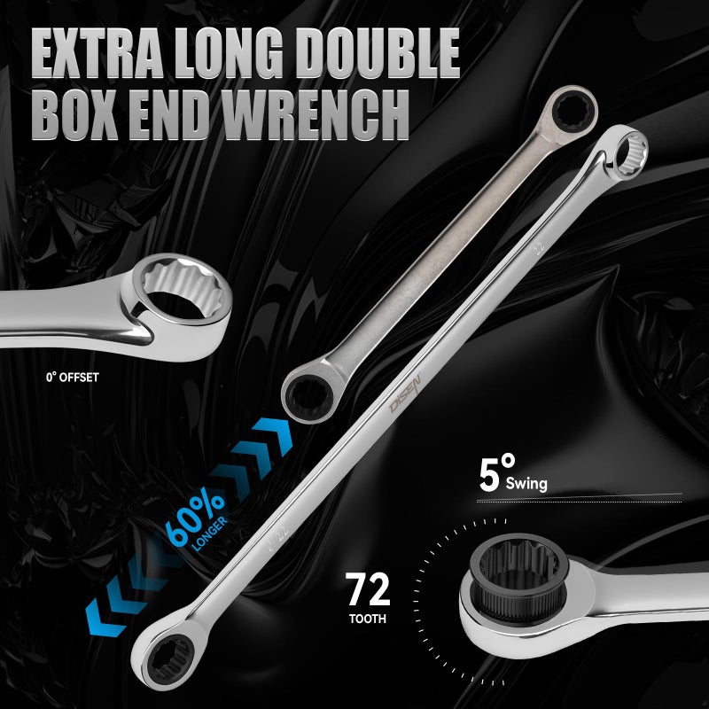 DISEN 12 + 1 pcs Extra Long Ratchet Wrench Set, Metric 8-22mm Double Box End Ratcheting Wrench Set with a Magnetic Pickup Tool, Secret Santa Gifts for Men, Stocking Fillers for Men Christmas Birthday - Image 3