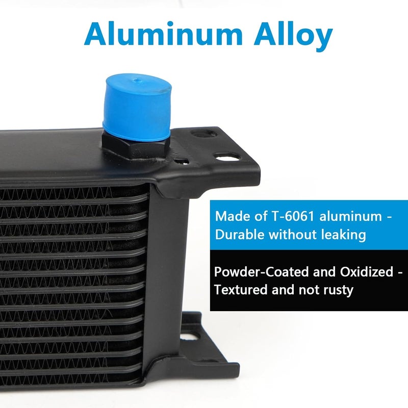 HTRACING 13 Row AN10 10AN Transmission Oil Cooler Kit Stacked Plate With 6AN 8AN Adapter Universal Engine Transmission British Radiator Oil Cooler Condenser Aluminium Alloy Black - Image 4
