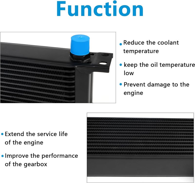 HTRACING 13 Row AN10 10AN Transmission Oil Cooler Kit Stacked Plate With 6AN 8AN Adapter Universal Engine Transmission British Radiator Oil Cooler Condenser Aluminium Alloy Black - Image 3