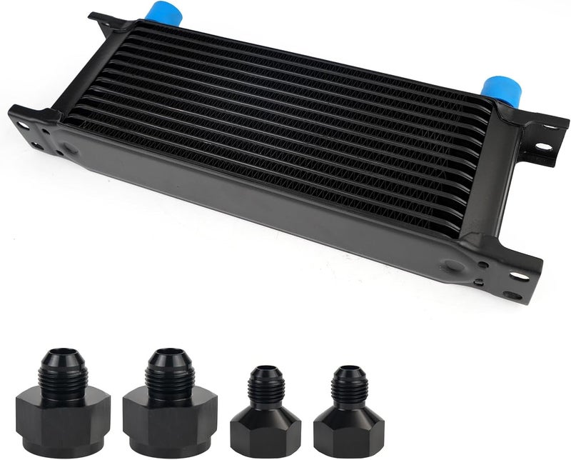 HTRACING 13 Row AN10 10AN Transmission Oil Cooler Kit Stacked Plate With 6AN 8AN Adapter Universal Engine Transmission British Radiator Oil Cooler Condenser Aluminium Alloy Black - Image 1