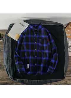 Generic Wholesale Mens Plaid Shirt Long Sleeve New Style Spring Autumn Loose-Fit Student Jacket Hong Kong Korean Trendy Flow Shirt Blue 6006 