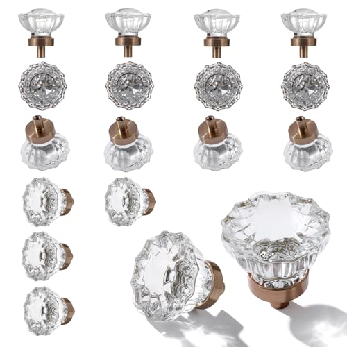 CEYMIO Dresser Crystal Drawer Knobs Cabinet Knob 16 Pack Antique Drawer Pulls Kitchens Closet Drawers Cupboard Wardrobe Vintage Tiradores para Gabinetes De Cocina Clear Crystals Champagne Bronze Base - Image 1