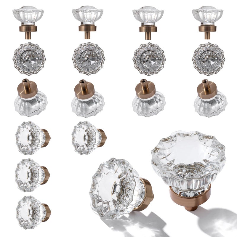 CEYMIO Dresser Crystal Drawer Knobs Cabinet Knob 16 Pack Antique Drawer Pulls Kitchens Closet Drawers Cupboard Wardrobe Vintage Tiradores para Gabinetes De Cocina Clear Crystals Champagne Bronze Base - Image 2