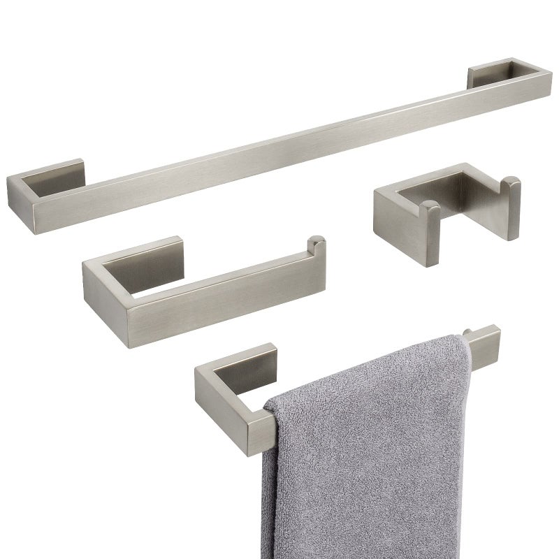 NearMoon NearMoon 4 Pieces Bathroom Hardware Accessories Set 304 Stainless Steel 24 Towel Rod Hand Towel Holder Toilet Paper Holder Robe Towel Hook Wall Mounted Modern Bath Towel Bar Kit Brushed Nickel 