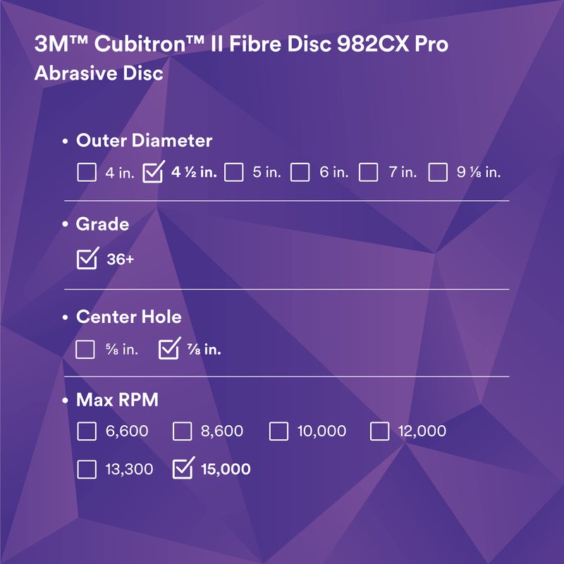 3M Cubitron II Fibre Disc 982CX Pro, 36+, TN Quick Change, 5 in, Die TN500P, Pack of 25, Improved Productivity, Longer Cut Rates, Designed for Heavy Metal Removal, Excels in Carbon Steel Applications - Image 4