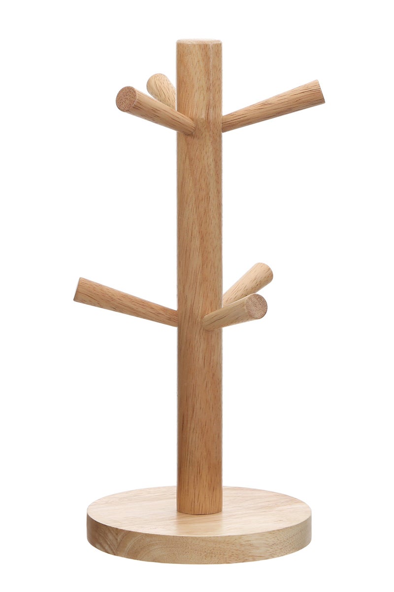 Premier Housewares Rubberwood Mug Tree 6 Mugs Holder for Kitchen | Free Standing Mug Stand | Sturdy Cup Holder Kitchen Accessories | Anti-Slip Coffee Cup Stand for Mugs, Brown - Image 1