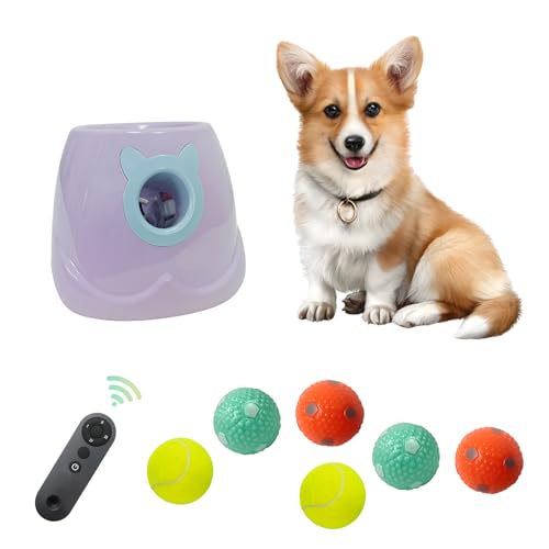 ptlsy Automatic Dog Ball Launcher Interactive Puppy Pet Ball Indoor Thrower Machine for Small and Medium Size Dogs 3 Balls Included 2 inch Purple Remote - Image 1
