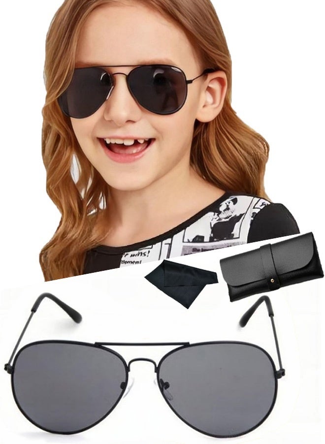 Classic Kids Sunglasses with Glasses Bag and Glasses Cloth Polarized Kids Aviator Sunglasses for Boys Girls Children sunglasses Reflective Metal Frame Unbreakable for Sports Protection Camping Cycling Outdoor Study Toddlers Age 3 to 8 - Image 1