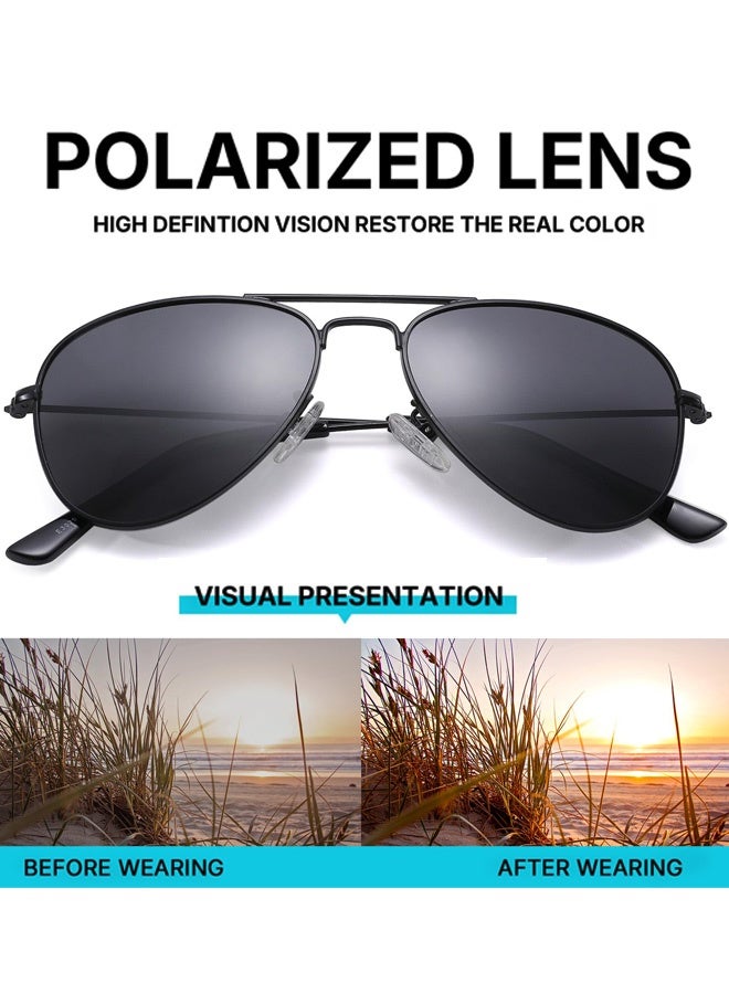 Classic Kids Sunglasses with Glasses Bag and Glasses Cloth Polarized Kids Aviator Sunglasses for Boys Girls Children sunglasses Reflective Metal Frame Unbreakable for Sports Protection Camping Cycling Outdoor Study Toddlers Age 3 to 8 - Image 5