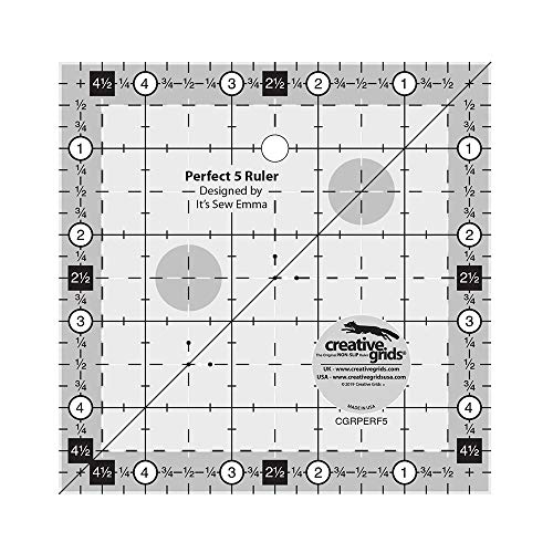 Creative Grids Perfect 5 Quilting Ruler 5in x 5in Square – CGRPERF5 – Made in USA, 5in x 5in, Non-Slip Grip Acrylic Quilting, Sewing, Crafting, Patchwork Ruler for Measuring & Cutting Fabric - Image 1