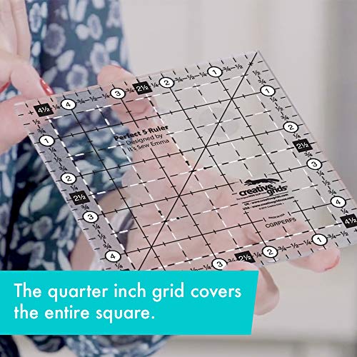 Creative Grids Perfect 5 Quilting Ruler 5in x 5in Square – CGRPERF5 – Made in USA, 5in x 5in, Non-Slip Grip Acrylic Quilting, Sewing, Crafting, Patchwork Ruler for Measuring & Cutting Fabric - Image 2