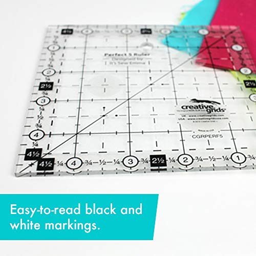 Creative Grids Perfect 5 Quilting Ruler 5in x 5in Square – CGRPERF5 – Made in USA, 5in x 5in, Non-Slip Grip Acrylic Quilting, Sewing, Crafting, Patchwork Ruler for Measuring & Cutting Fabric - Image 3
