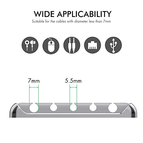 AHASTYLE Cable Organizer Holder 5 Slots Desktop Cord Wire Clips Keeper for Organizing USB Cable/Power Cord/Wire Home Office and Car (Grey) - Image 2