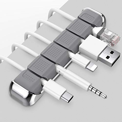 AHASTYLE Cable Organizer Holder 5 Slots Desktop Cord Wire Clips Keeper for Organizing USB Cable/Power Cord/Wire Home Office and Car (Grey) - Image 1