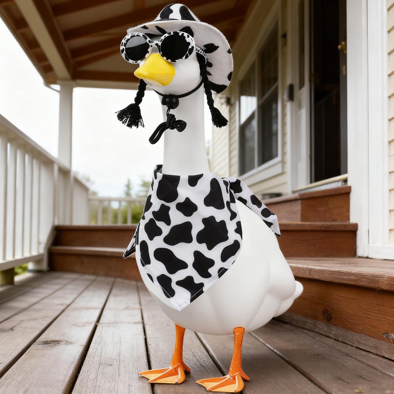 Aposwow Porch Goose Cow Outfits, Cute Hat Bandana and Glasses Cement Goose Costume, Farm Cow Garden Lawn Art Outfits Party Decor for 23" 17" Geese Statue - Image 4