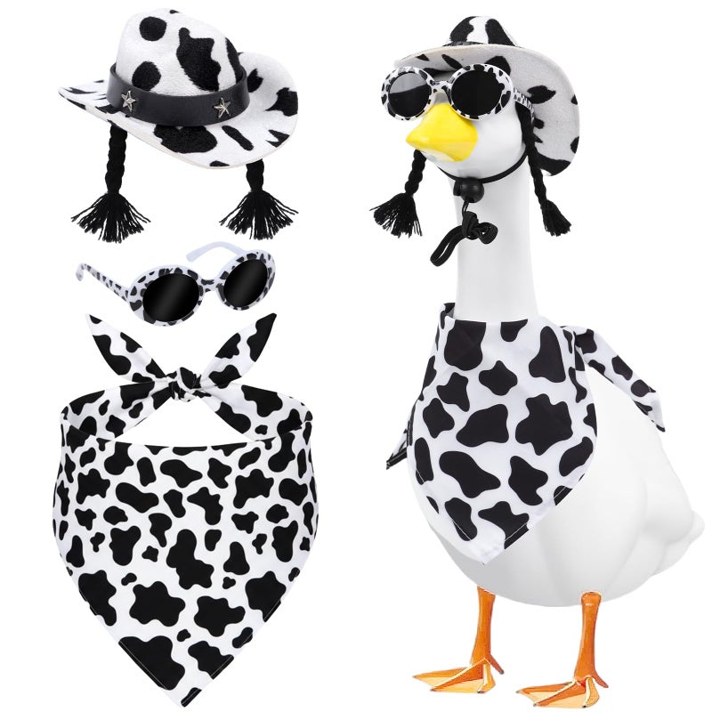 Aposwow Porch Goose Cow Outfits, Cute Hat Bandana and Glasses Cement Goose Costume, Farm Cow Garden Lawn Art Outfits Party Decor for 23" 17" Geese Statue - Image 1