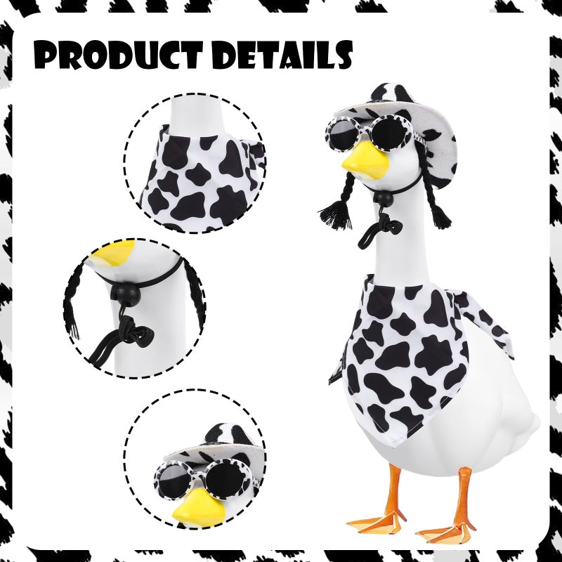 Aposwow Porch Goose Cow Outfits, Cute Hat Bandana and Glasses Cement Goose Costume, Farm Cow Garden Lawn Art Outfits Party Decor for 23" 17" Geese Statue - Image 3