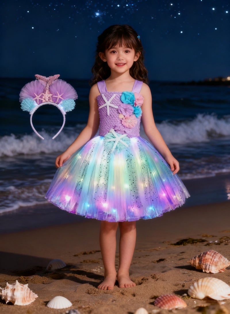 Bukela Girl Mermaid Dress, Mermaid Costume Princess Dress with LED Lights, Dress up Gift Princess Dress Birthday Gift Costume For Girls(5-6 Years Old ) - Image 1