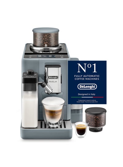 De'Longhi Rivelia Fully Automatic Coffee Machine with LatteCrema Hot, Automatic Milk Frother, Compact Size Bean to Cup Coffee Machine, 16 Recipes, Full Touch Colored Display 1.4 L 1450 W EXAM440.55.G grey