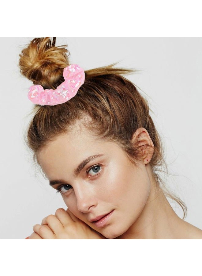 Jeffan 12 Pcs Sequin Scrunchies Bridesmaid Scrunchies Elastics Ponytail Holders Hair Wrist Ties Bands Cloth Scrunchies for Show Gym Dance Party Club Girl Women - Image 4