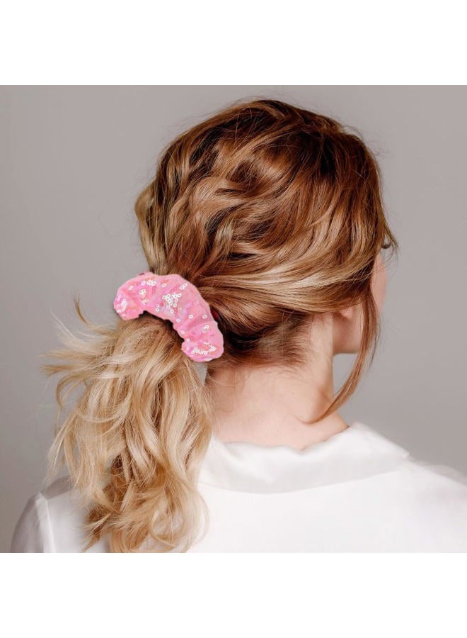 Jeffan 12 Pcs Sequin Scrunchies Bridesmaid Scrunchies Elastics Ponytail Holders Hair Wrist Ties Bands Cloth Scrunchies for Show Gym Dance Party Club Girl Women - Image 5