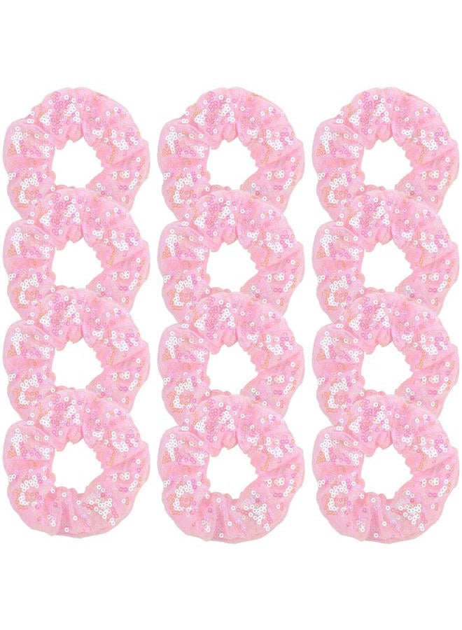 Jeffan 12 Pcs Sequin Scrunchies Bridesmaid Scrunchies Elastics Ponytail Holders Hair Wrist Ties Bands Cloth Scrunchies for Show Gym Dance Party Club Girl Women - Image 1