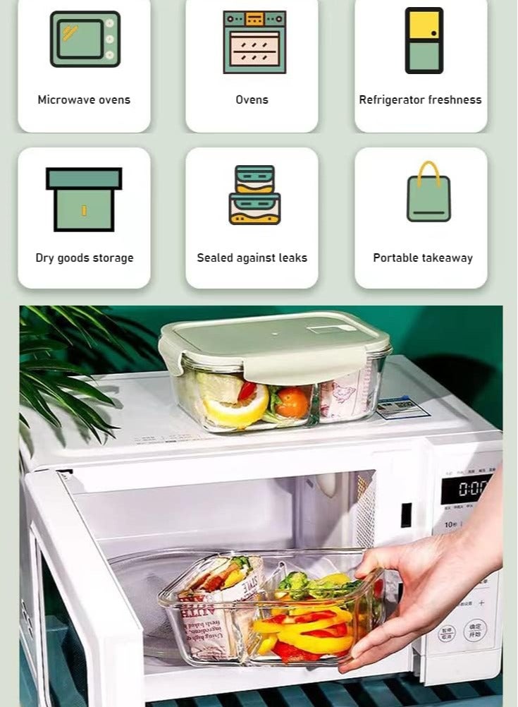 3 Pieces Glass Kitchen Meal Preparation Container, Glass Meal Boxes, Glass Bowls 410ml, 680ml, 650ml, Refrigerator Frozen Food Sealed Preservation Box, Microwave Heating Glass Meal Box, Pink Color