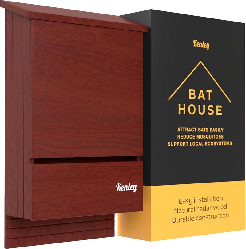 Kenley Bat House - Outdoor Bat Box Shelter with Large Double Chamber - Handcrafted from Cedar Wood - Easy for Bats to Land and Roost - Weather Resistant & Ready to Install - Image 1