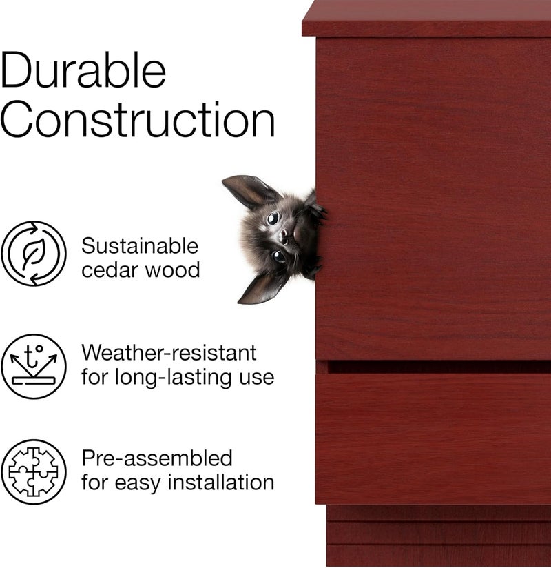 Kenley Bat House - Outdoor Bat Box Shelter with Large Double Chamber - Handcrafted from Cedar Wood - Easy for Bats to Land and Roost - Weather Resistant & Ready to Install - Image 4
