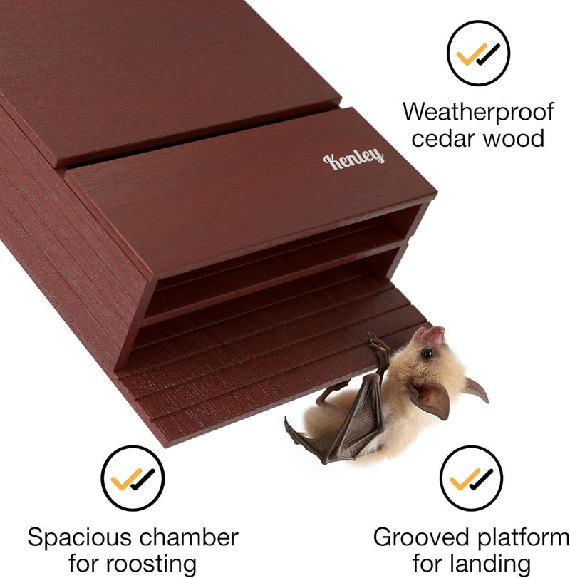 Kenley Bat House - Outdoor Bat Box Shelter with Large Double Chamber - Handcrafted from Cedar Wood - Easy for Bats to Land and Roost - Weather Resistant & Ready to Install - Image 2