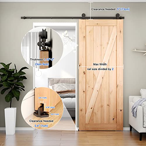 CCJH 5.5FT Sliding Barn Door Hardware Kit Heavy Duty Smoothly and Silently Easy to Install Fit 33" Width Single Door Panel T-Shaped Style Black - Image 2
